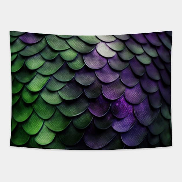 Fish skin, scales, fantasy, with pattern, purple, green Tapestry by KK-Royal