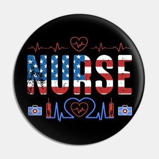 Pride Nurse USA Flag Stethoscope Patriotic Nurse 4th Of July Pin