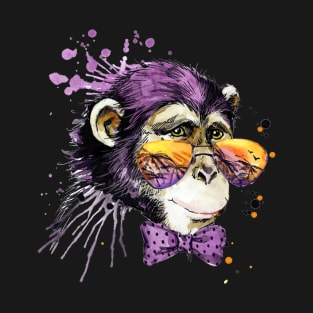 Watercolor Monkey With Glasses And Bow T-Shirt