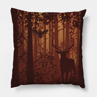 Dark Forest Landscape and Deer Pillow