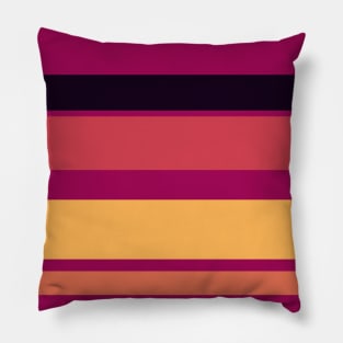 A prodigious recipe of Almost Black, Dark Fuchsia, Brick Red, Light Red Ochre and Butterscotch stripes. Pillow