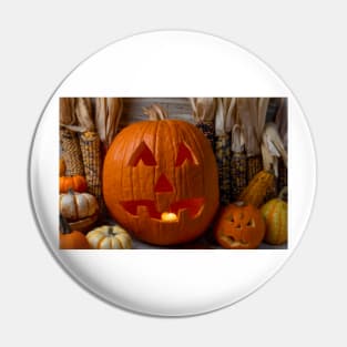 Smiling Halloween Pumpkin And Friend Pin