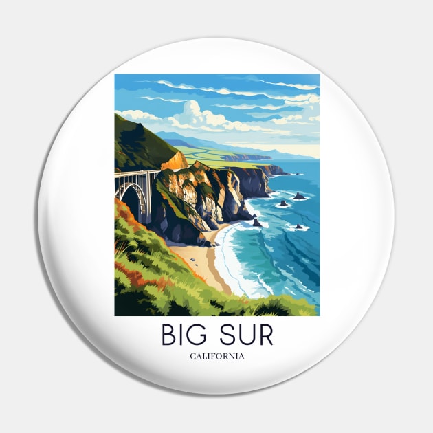 A Pop Art Travel Print of Big Sur - California - US Pin by Studio Red Koala