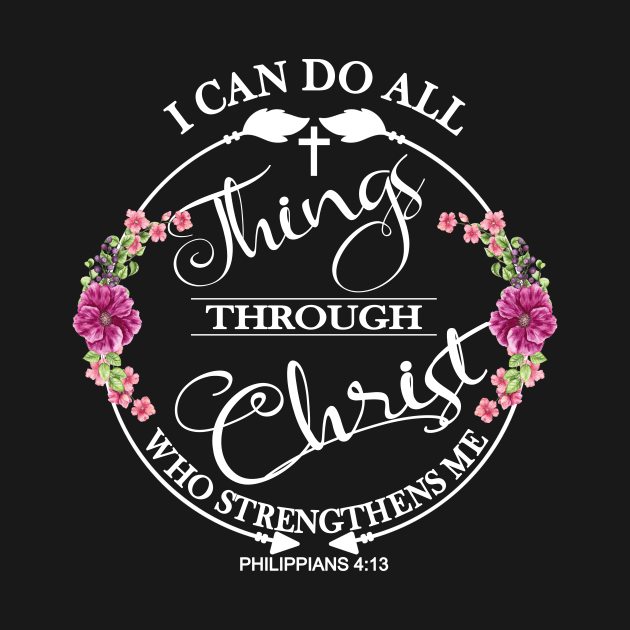 Christian Bible Verse Pretty Floral Circle Philippians 4:13 by Kimmicsts