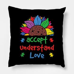 Accept Understand Love Sunflower Autism Awareness Rainbow Pillow