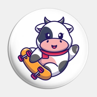 Cute cow play skateboard cartoon Pin