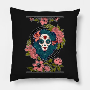 Sugar Skull Girl Floral Magnolia Pillow