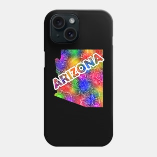 Colorful mandala art map of Arizona with text in multicolor pattern Phone Case