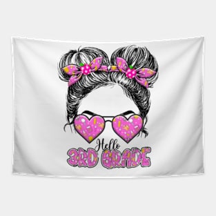 Kids Hello Third Grade Messy Bun Girls 3rd Grade Back To School Tapestry