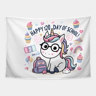 Happy 120th Day Of School Cute Unicorn kids 120 Days Smarter Tapestry