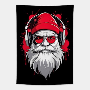 Santa Claus red glasses headphones retro vintage design Tapestry