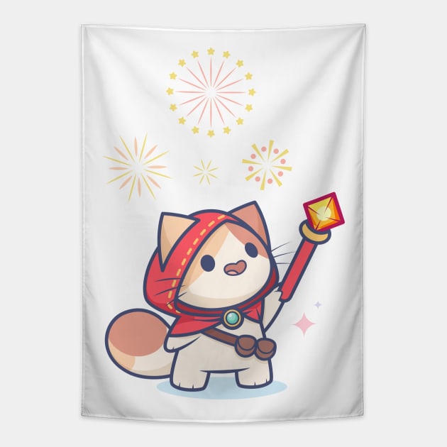 Tiny Fire Mage Kitty Tapestry by Everything A Cat