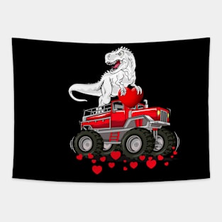 Dinosaur Monster Truck T Rex Valentines Hearts Toddlers Kids T-Shirt Tapestry