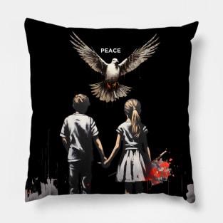 Against Hate: Call for a Peaceful Resolution on a dark (knocked out) background Pillow