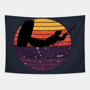 Kiter Action Freestyle Artistic Black Vector Retro Sunset Tapestry