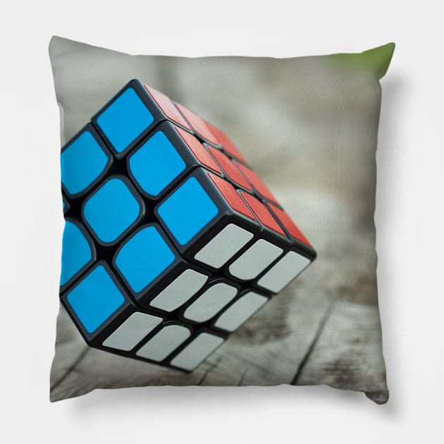 3 by 3 rubik s cube selective focus photography Pillow by mydesignontrack