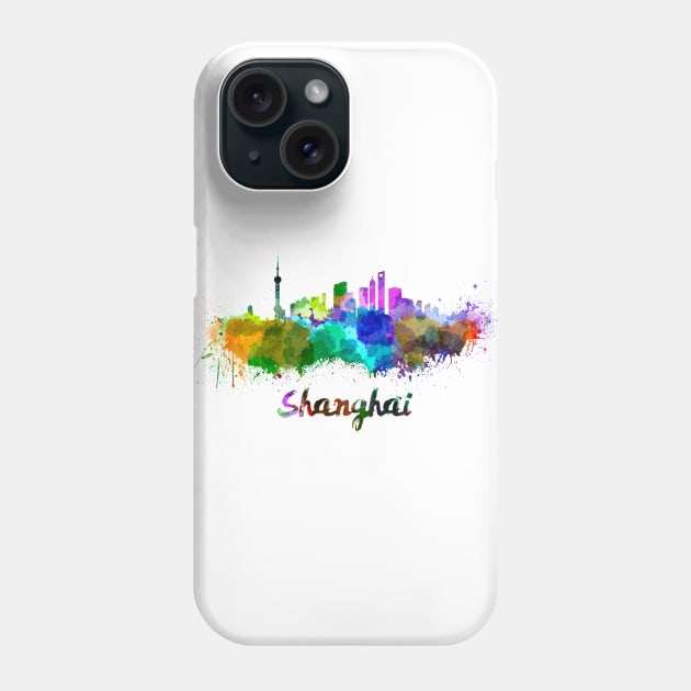 Shanghai skyline in watercolor Phone Case by PaulrommerArt