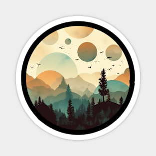 Whimsical Mystery Forest Camping Layered Foggy Design Magnet