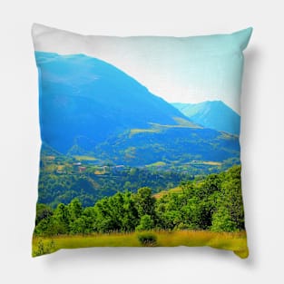 View in Montemonaco at the Sibillini mountains and their crests in the background Pillow