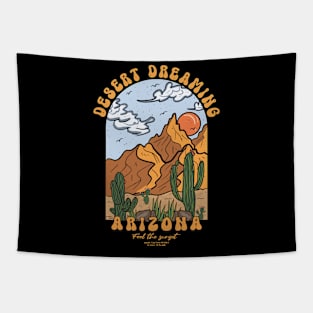 Vintage Feel Sunset Mountain Cactus Desert Dreaming Arizona Tapestry