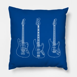 Guitar and Bass Collection Outline Dark Theme Pillow