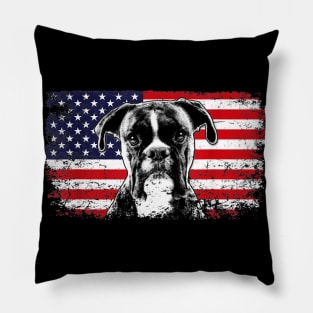 Boxer Dog American Flag Vintage Retro Pillow
