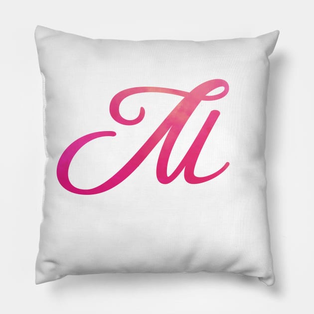 Letter M Monogram, Pink Color Personalized Design Pillow by Star58