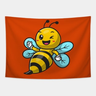 Cute Bee Waving Hand Cartoon Tapestry