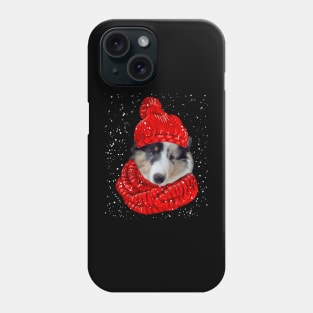 Sheltie Wearing Red Hat And Scarf In Snow Christmas Phone Case