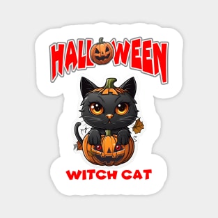 Witch Cat Happy Halloween. Magnet