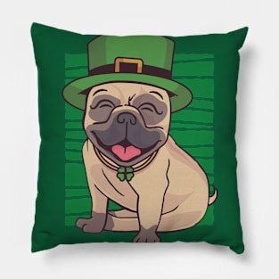 St. Patrick's Day Pug with Leprechaun Hat Pillow