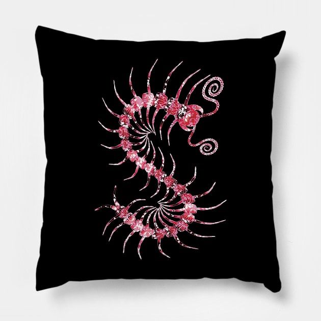 White on Red Ornate Centipede Pillow by IgorAndMore