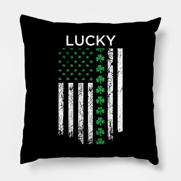 Lucky St Patrick's Day Irish American Flag Pillow by amitsurti