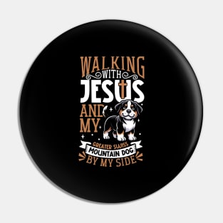 Jesus and dog - Greater Swiss Mountain Dog Pin