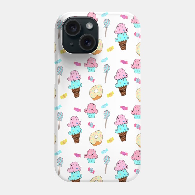 Cute Pastel Ice Cream Cone Candy Lollipop Cupcake Donut Phone Case by Le Avryl Fleur Boutique