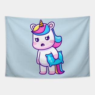 Cute Sleepy Unicorn Holding Pillow Cartoon Tapestry