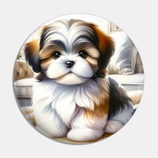 Watercolor Shih Tzu Puppies Painting - Cute Puppy Pin