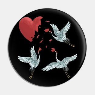 Crane birds with a broken heart best gift for a lonley and single valentine's day Pin