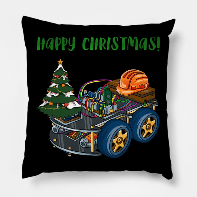 Robot Car #1 Christmas Edition Pillow by Merch By Engineer