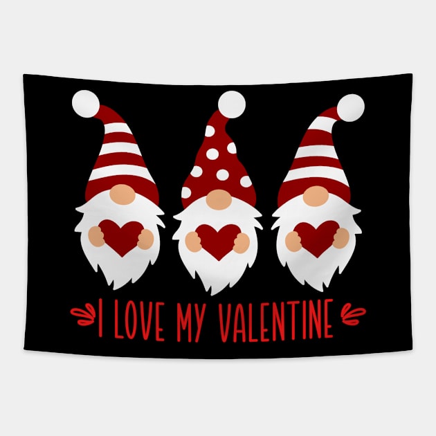 I Love My Valentine with Gnomes for Valentine's Day Couples Tapestry by tropicalteesshop