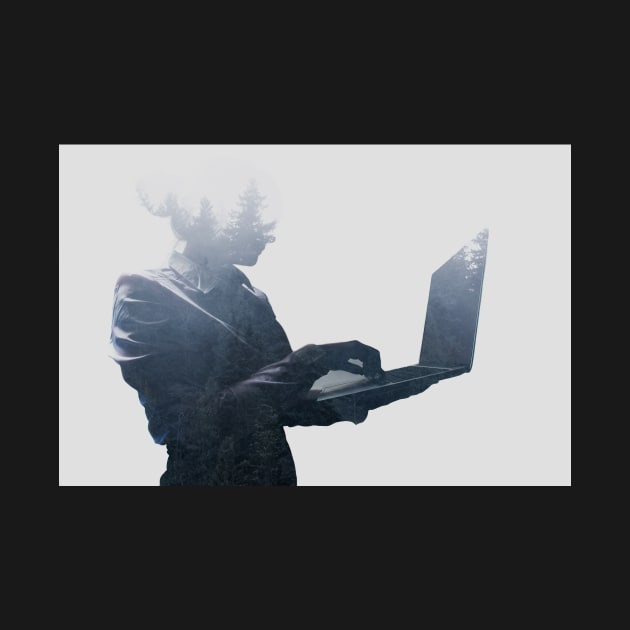 Silhouette of woman using a laptop by mooonthemoon