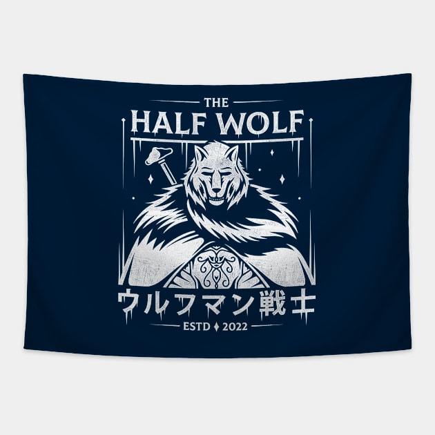 Half Wolf Knight Tapestry by Alundrart