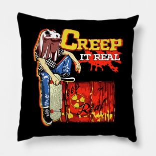 Retro Creep it Real Spooky Skateboarder Halloween Pillow