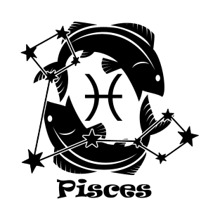 Pisces - Zodiac Astrology Symbol with Constellation and Fish Design (Black on White Variant) T-Shirt