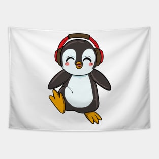 Cute Penguin with Headphones Tapestry