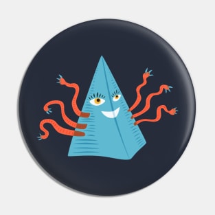 Weird Blue Pyramid Character With Tentacles Pin