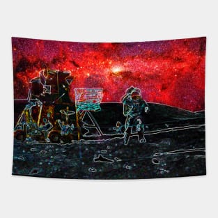 Trippy Moon landing flag salute with amazing sky Tapestry