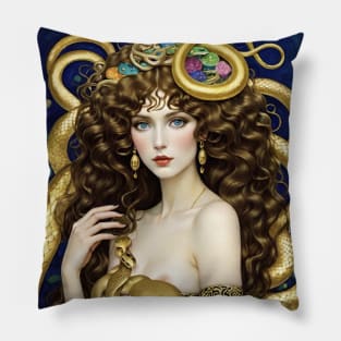 Gustav Klimt's Serpentine Embrace: Women in Snake Affection Pillow