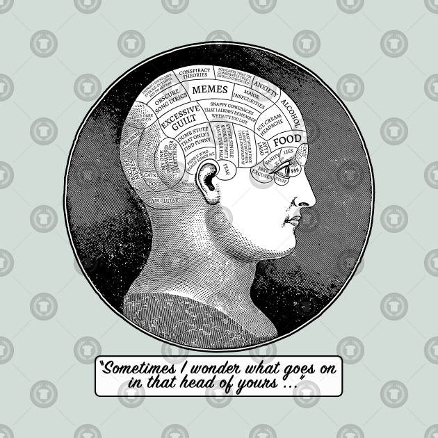 Funny Vintage Phrenology Head Illustration Dark Humor Dank