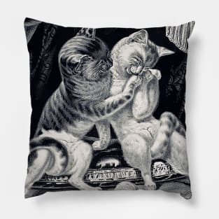 Kittens in love vintage drawing in black and white Pillow